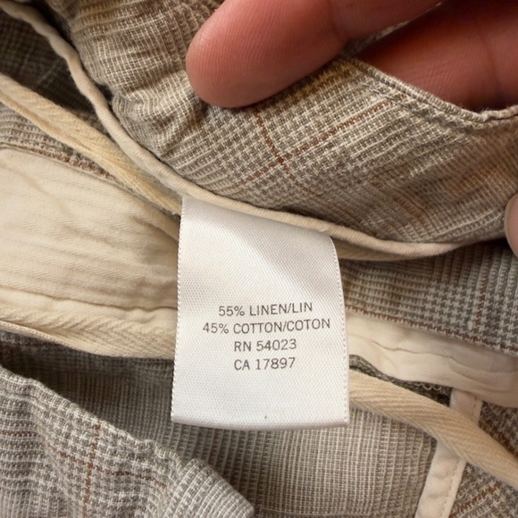 Banana Republic Mens Linen Cotton Glen Plaid Drawstring Pants Beige 32/34 FLAW - Picture 7 of 11